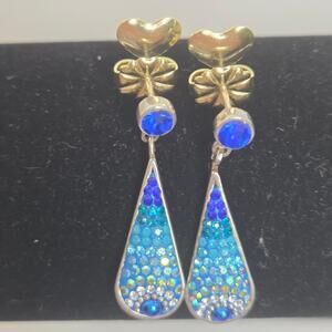 Sterling Silver Signed Mosaico Multi Gemstone Dangle Earrings Drop Stud